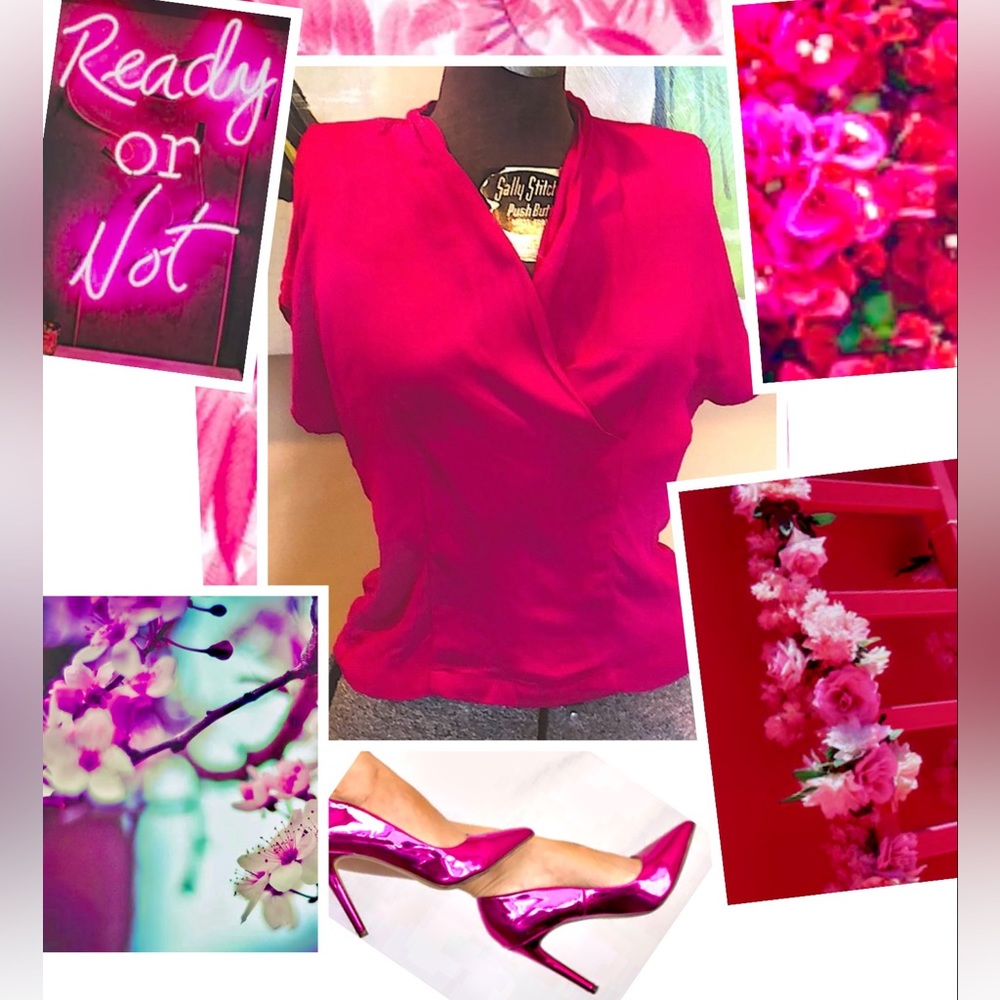 Carole Little petites vintage hot pink fuscia top sz Sm career business